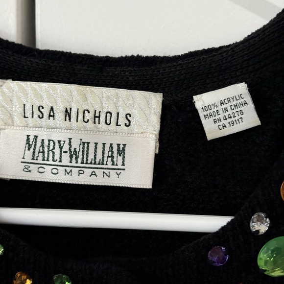 Lisa Nichols Mary‎ William & Co Black Jeweled Cardigan Sweater Medium - Picture 4 of 9